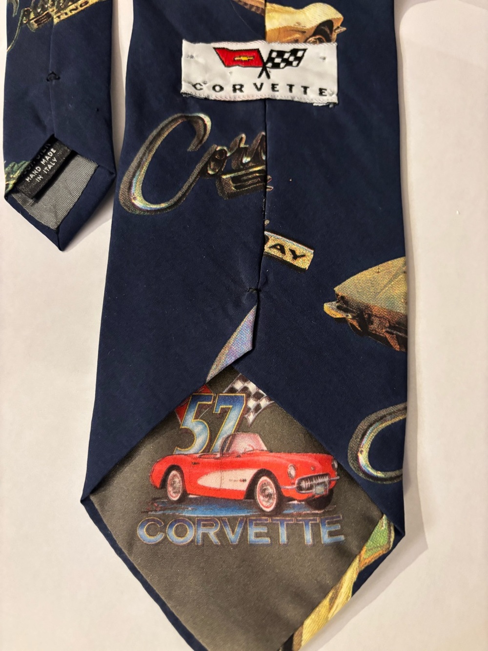 Corvette Navy Blue Vintage Car Print Tie